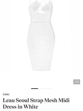 Leau White SeouI Strap Mesh Ruched Midi Dress